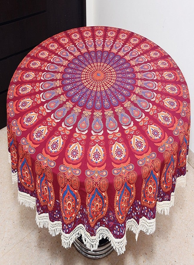 RHF Cotton Traditional Design Dining Round Table Cover with Lace Border (Multicolor, 75 Inch Round, Pack of 1) - Image 4